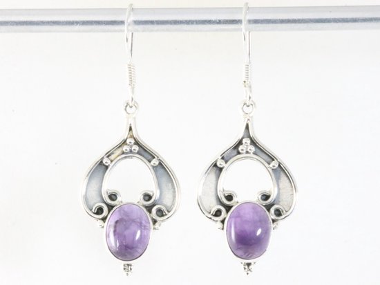 Bewerkte zilveren oorbellen met amethist afbeelding 3