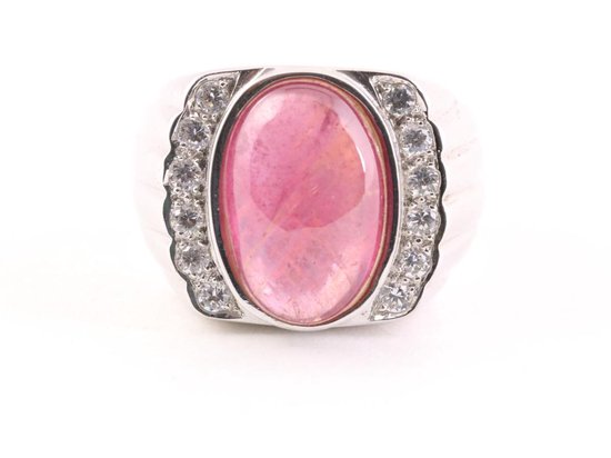 Bewerkte zilveren herenring met robijn en witte topaas afbeelding 4