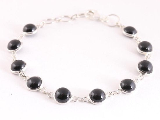 Fijne zilveren schakelarmband met onyx afbeelding 1