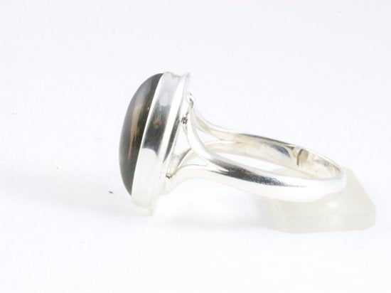 Hoogglans zilveren ring met rookkwarts afbeelding 2