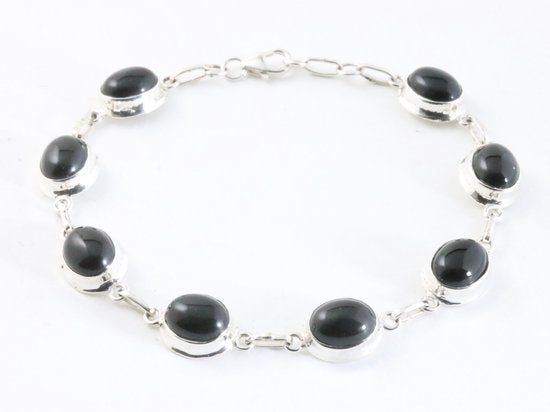 Hoogglans zilveren armband met onyx afbeelding 1