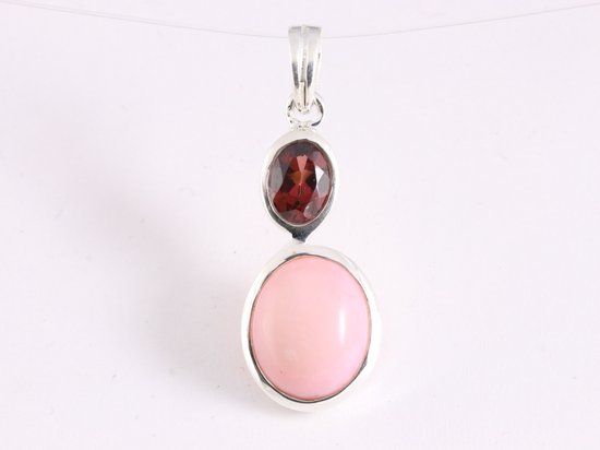 Fijne hoogglans zilveren hanger met roze opaal en granaat afbeelding 4