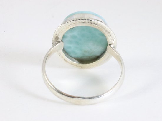 Bewerkte ovale zilveren ring met larimar afbeelding 3