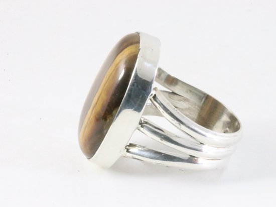 Grote ovale zilveren ring met tijgeroog afbeelding 2