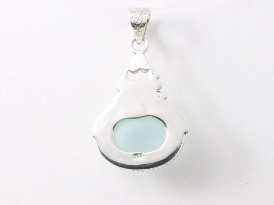 Bewerkte zilveren hanger met aqua chalcedoon afbeelding 3