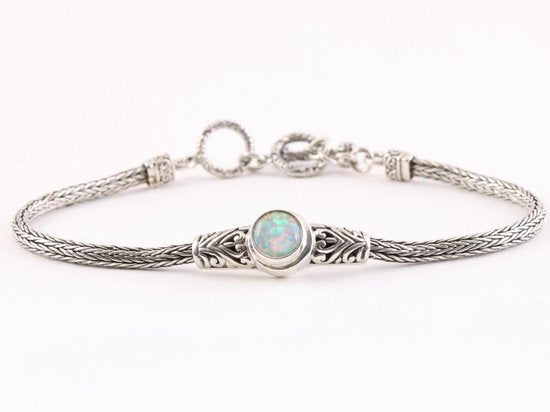 Traditionele zilveren snake armband met welo opaal afbeelding 1