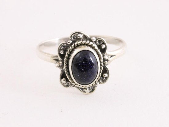 Fijne bewerkte zilveren ring met blauwe zonnesteen afbeelding 3