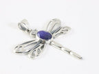 Opengewerkte zilveren libelle hanger met blauwe saffier aan ketting afbeelding 2