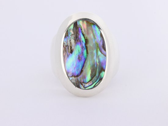 Hoogglans zilveren ring met abalone schelp afbeelding 4