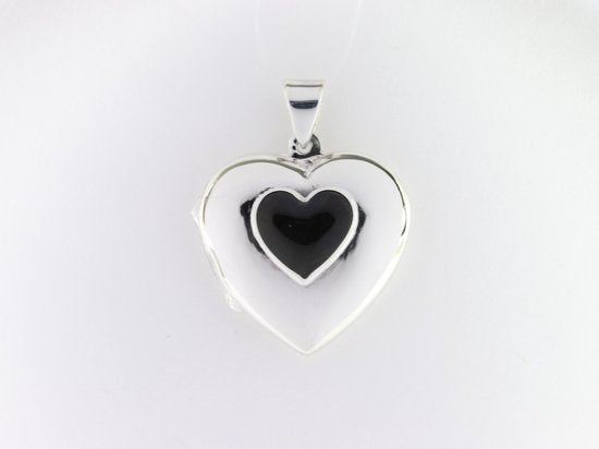 Hartvormig zilveren medaillon met onyx afbeelding 1