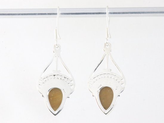 Opengewerkte zilveren oorbellen met tijgeroog afbeelding 3
