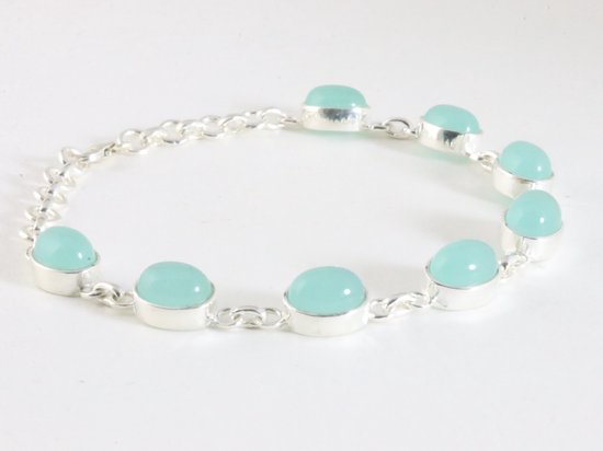 Hoogglans zilveren armband met aqua chalcedoon afbeelding 2
