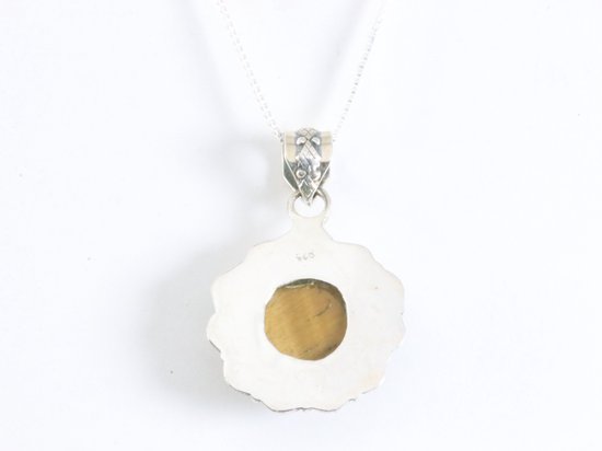 Bewerkte zilveren hanger met tijgeroog aan ketting afbeelding 3