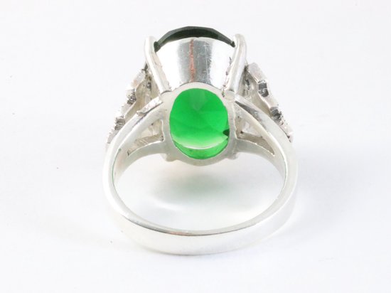 Zware zilveren ring met groene saffier en marcasiet afbeelding 3
