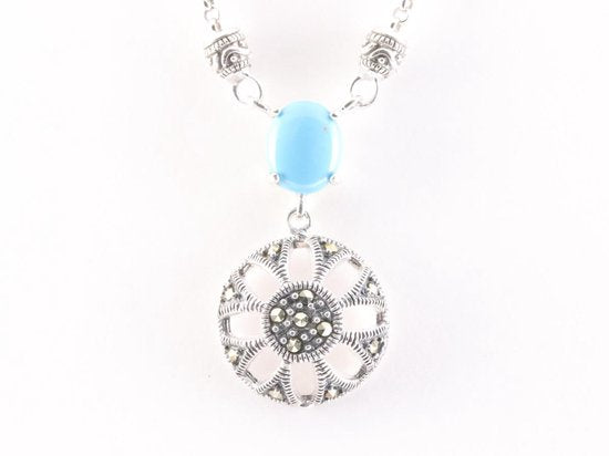 Zilveren ketting met blauwe turkoois en marcasiet afbeelding 3