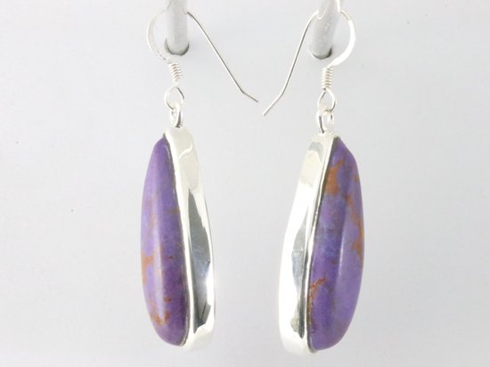 Lange zilveren oorbellen met paarse koperturkoois afbeelding 2