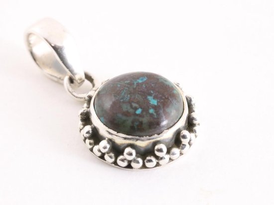 Fijne bewerkte ronde zilveren hanger met azuriet afbeelding 2