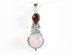 Bewerkte zilveren hanger met rozenkwarts en granaat afbeelding 4