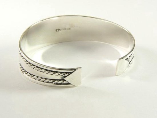 Hoogglans zilveren klemarmband met kabelpatronen afbeelding 2