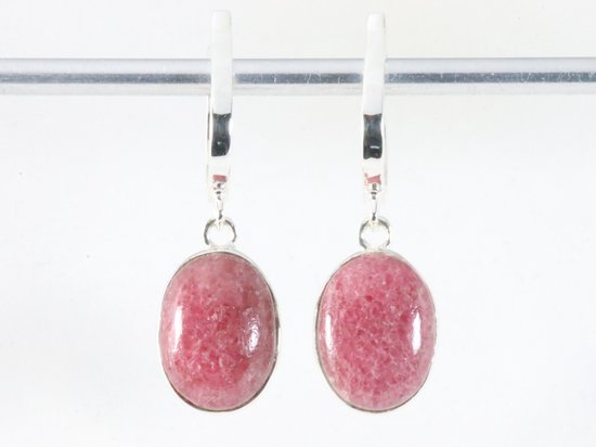 Hoogglans zilveren oorbellen met rhodoniet afbeelding 3