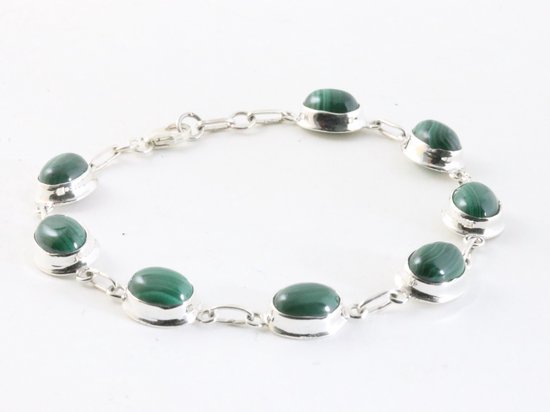 Hoogglans zilveren armband met malachiet afbeelding 2
