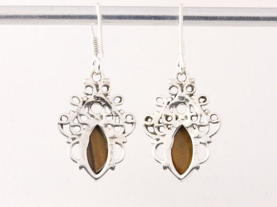Opengewerkte zilveren oorbellen met tijgeroog afbeelding 3