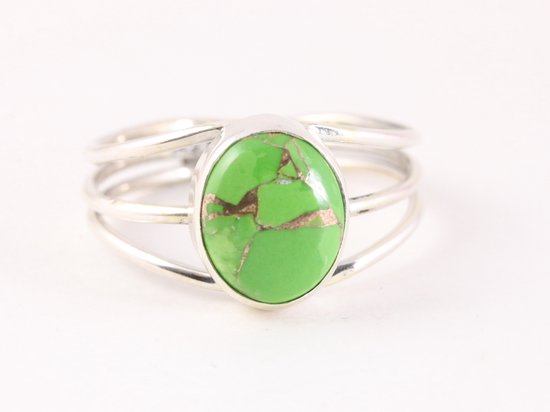 Opengewerkte zilveren ring met groene koperturkoois afbeelding 4