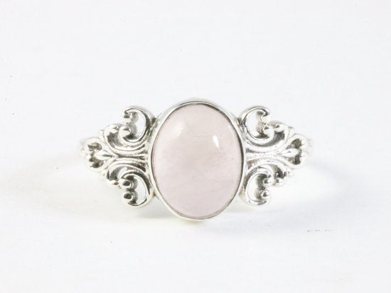 Fijne bewerkte zilveren ring met rozenkwarts afbeelding 4