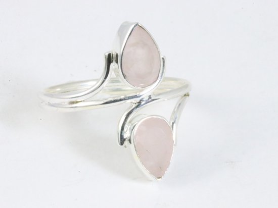 Fijne zilveren ring met rozenkwarts afbeelding 1