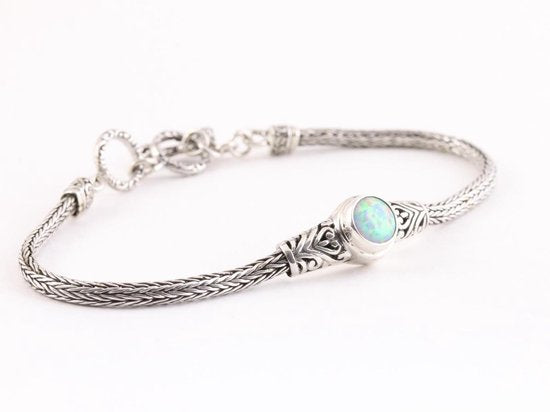 Traditionele zilveren snake armband met welo opaal afbeelding 2