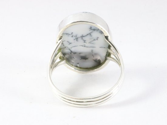 Grote ovale zilveren ring met dendriet opaal afbeelding 3