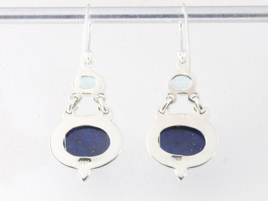Bewerkte zilveren oorbellen met lapis lazuli en blauwe topaas afbeelding 3