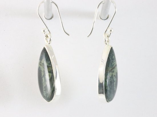 Druppelvormige zilveren oorbellen met rode slangen jaspis afbeelding 2