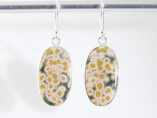 Ovale zilveren oorbellen met oceaan jaspis afbeelding 4