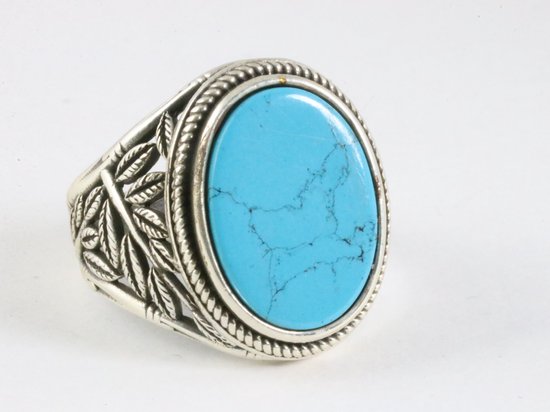 Zware bewerkte zilveren ring met blauwe turkoois afbeelding 1
