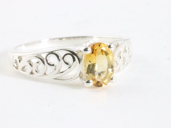 Fijne opengewerkte hoogglans zilveren ring met citrien afbeelding 1