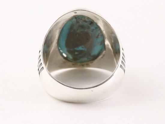 Zware bewerkte zilveren ring met Arizona turkoois afbeelding 3