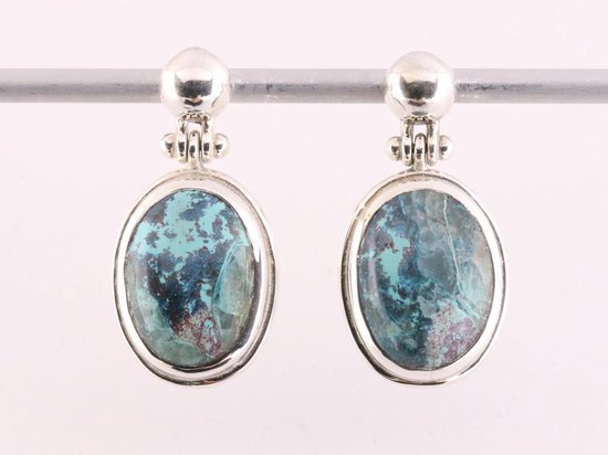 Hoogglans zilveren oorstekers met azuriet afbeelding 4