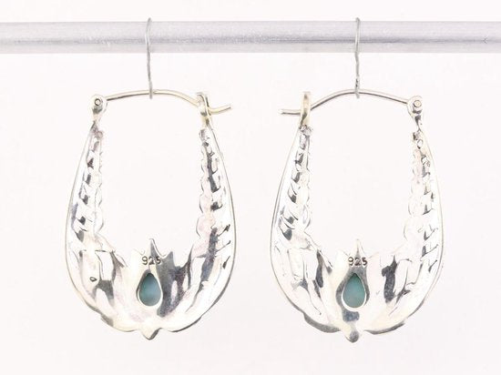 Traditionele bewerkte zilveren oorringen met larimar afbeelding 3