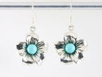 Bloemvormige zilveren oorbellen met blauwe turkoois afbeelding 3