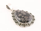 Bewerkte zilveren hanger met vuurwerk obsidiaan afbeelding 2