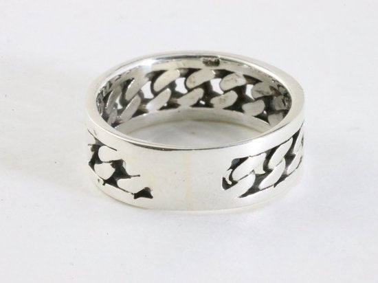 Opengewerkte zilveren ring met gourmet schakels afbeelding 2