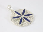 Ronde zilveren levensbloem hanger met lapis lazuli afbeelding 2