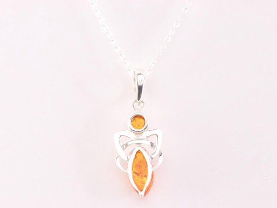 Fijne zilveren hanger met amber aan ketting afbeelding 3