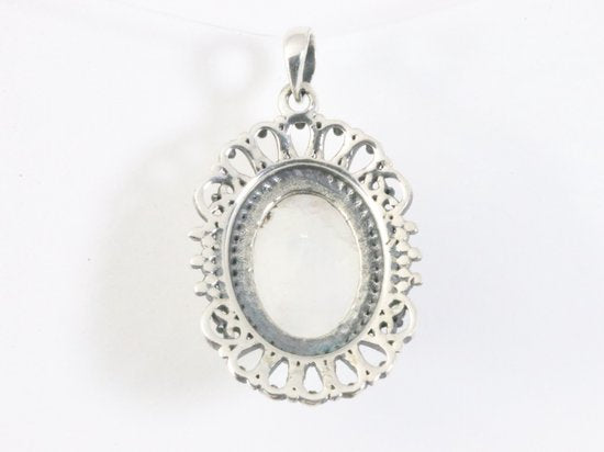 Opengewerkte zilveren hanger met regenboog maansteen afbeelding 3