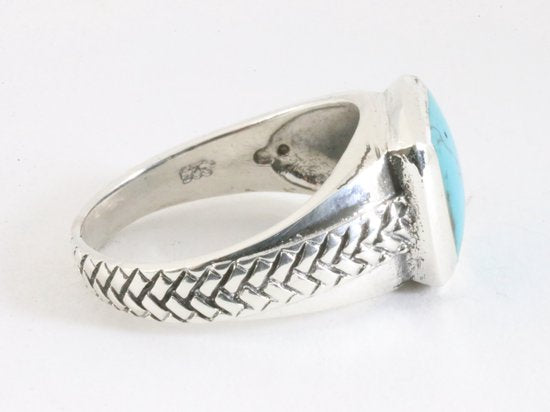 Zware bewerkte zilveren ring met blauwe turkoois afbeelding 2