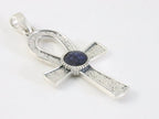 Bewerkte zilveren ankh hanger met blauwe saffier afbeelding 2