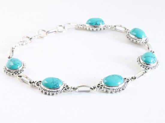 Fijne bewerkte zilveren armband met turkoois afbeelding 2