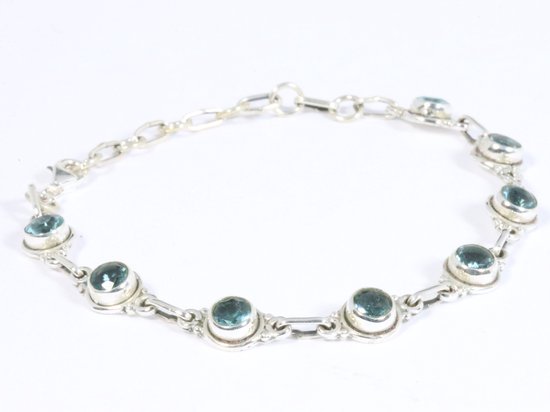 Fijne zilveren armband met blauwe topaas afbeelding 2
