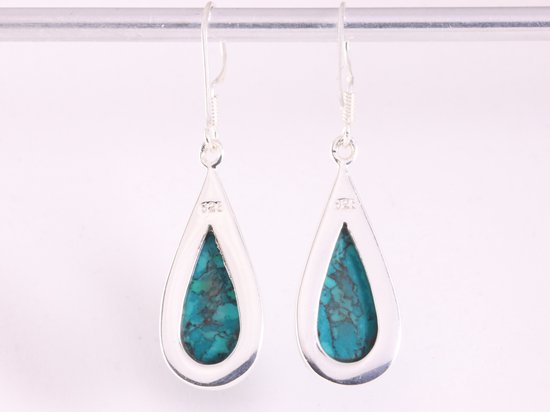 Grote druppelvormige zilveren oorbellen met chrysocolla afbeelding 3